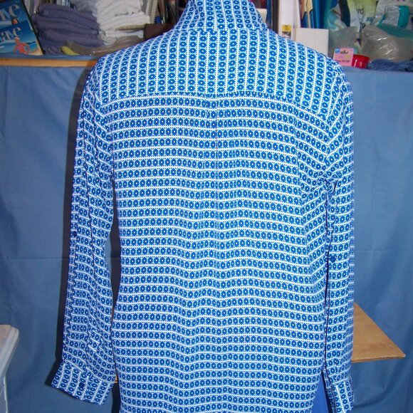 Pleione Blue Geometric Pattern Faux Wrap Top Sz M - Picture 7 of 7